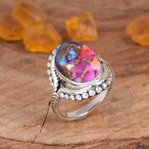 Pink Oyster Ring Turquoise Ring Oyster Turquoise Ring Pink Spiny Oyster Sterling Silver Ring Turquoise Ring Oval Stone Ring Handmade Ring