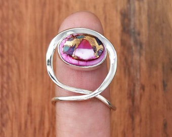 Pink Turquoise Sterling Silver Ring: Swirl Boho Statement Ring