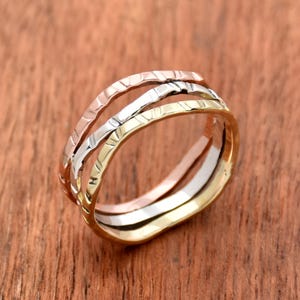 Stacking Ring, 925 sterling rings, Thin silver rings, Minimalist Ring, Stackable Ring, Textured Ring, Two Tone Ring, Gift for Her