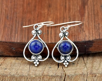 Natural Lapis Lazuli Earrings: Filigree Sterling Silver Art Deco Jewelry, Gift For her