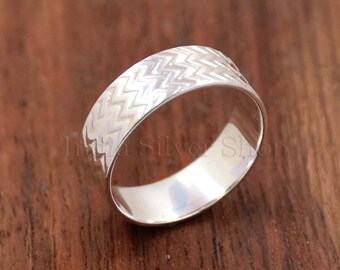 Ehering, Wellenstrukturierter Ring 925 Sterling Silber Ring, Daumenring, Damenring Boho Ring Jubiläumsring, handgefertigter Ring, Geschenk für Sie