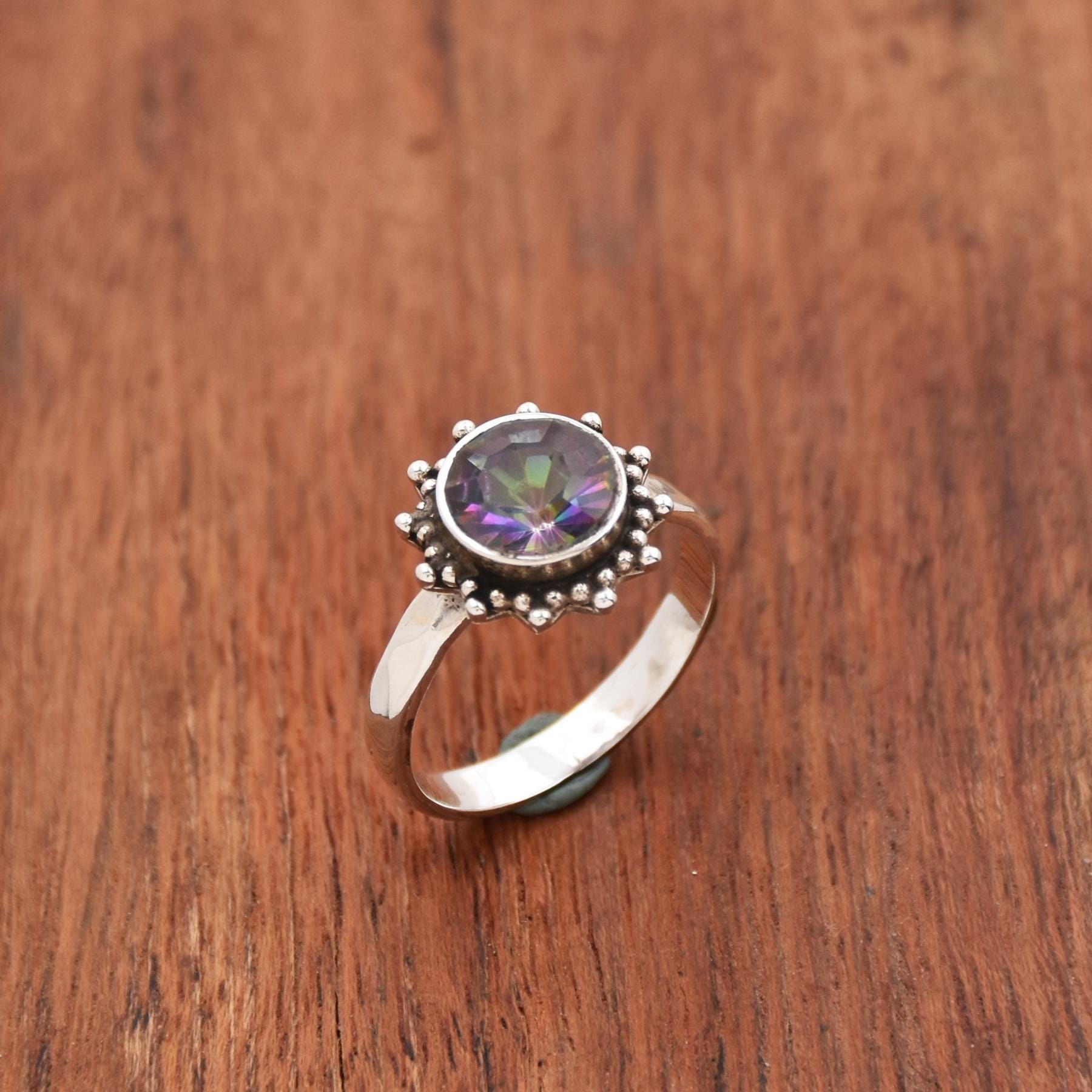 ミスティックトパーズ スターリングシルバーリング：ラウンド型