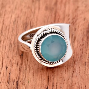 Aqua Chalcedony Ring: Adjustable 925 Sterling Silver Statement Ring