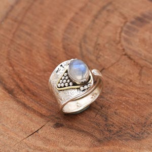 Filigree Moonstone Ring: Handmade 925 Sterling Silver Adjustable Boho Ring