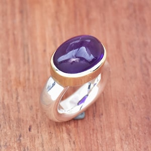 Natural Amethyst Ring, 925 Sterling Silver Ring, Full Thick Round Band Ring, 5mm band Ring, Pipe Ring, Engagement Ring, Promise Ring