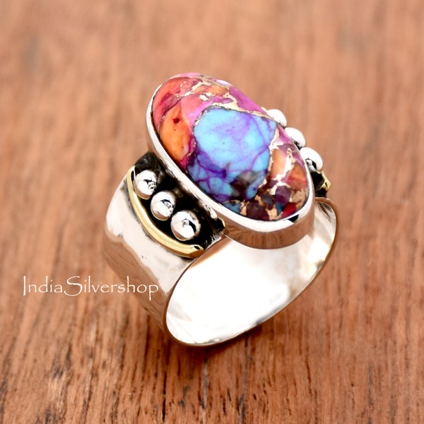 Kingman Pink Dahlia Turquoise Ring Kingman Oyster Turquoise Ring Pink Oyster Turquoise Silver Ring Turquoise Ring Heart Textured Ring