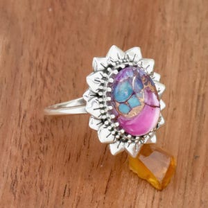 Pink Oyster Turquoise Ring: Handmade Sterling Silver Filigree Ring