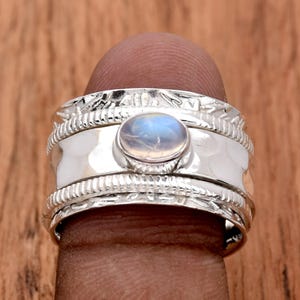 Rainbow Moonstone Ring Spinner Ring 925Sterling Silver, Ring for Women&#39;s Fidget Ring Meditation Ring Anxiety Ring Wide Band Ring Gift forher