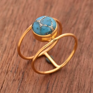 Blue Copper Turquoise Ring: 18k Gold Vermeil Sterling Silver Statement Ring