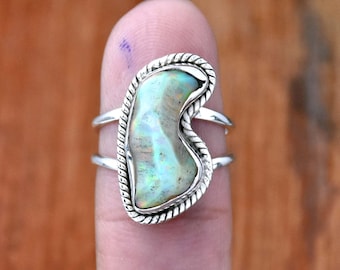Raw Ethiopian Opal Ring: 925 Sterling Silver -Dual Band Ring- Gift for Her