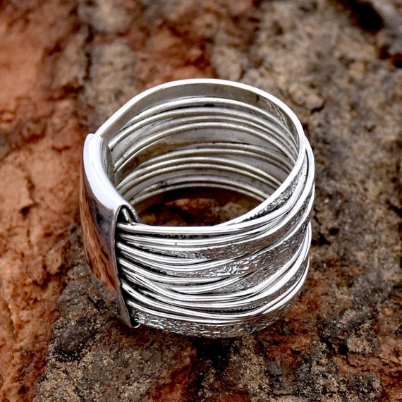 Handmade Wraparound Silver Wire Ring Sterling Silver Ring Statement Ring  Silver Wide Wrap Ring Multi Layer Handmade Jewelry Silver Wire Ring 