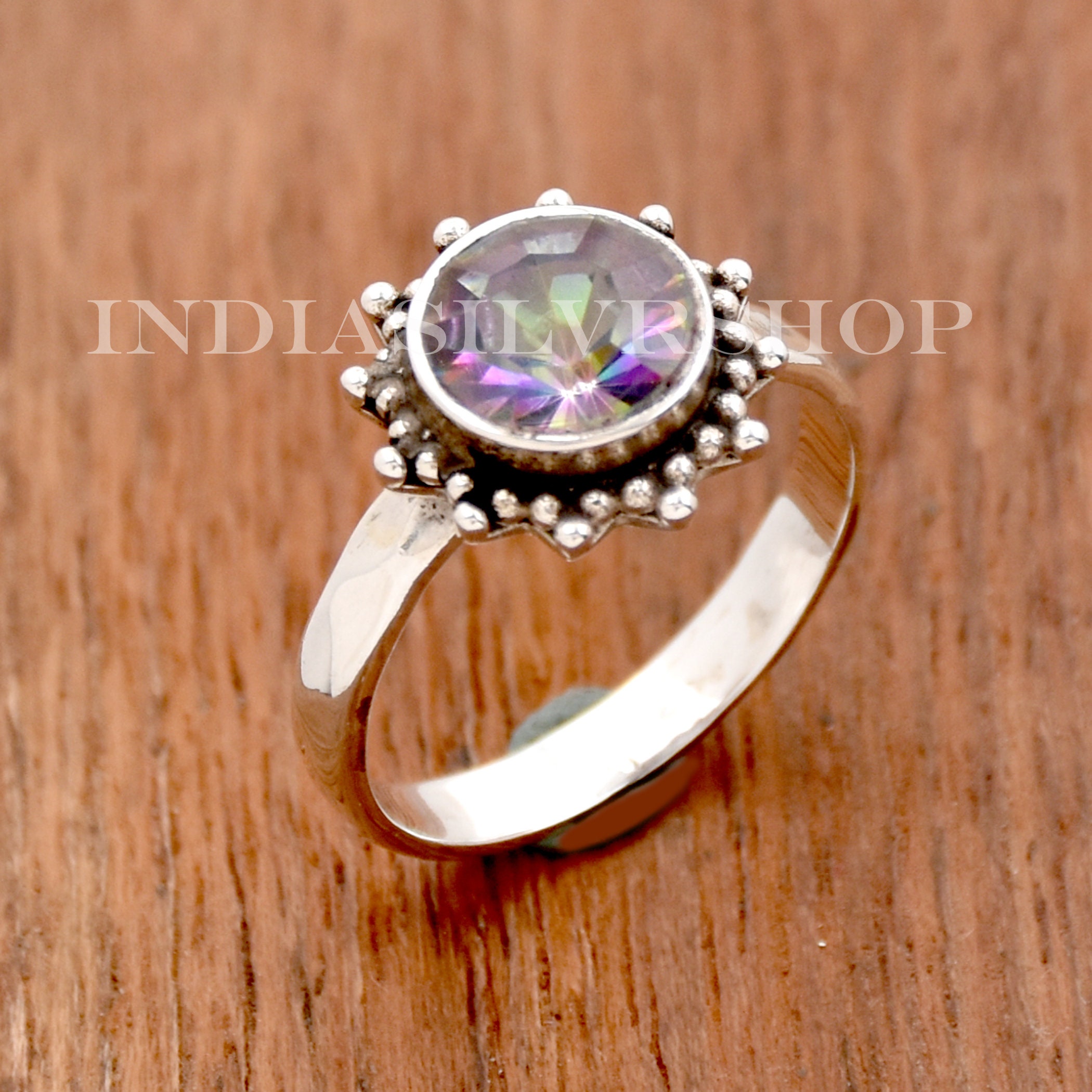 ミスティックトパーズ スターリングシルバーリング：ラウンド型