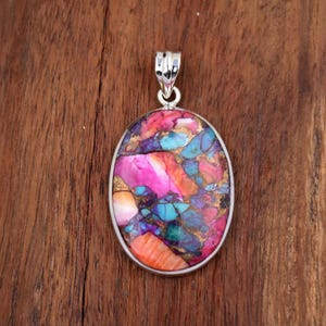 Pink Oyster Turquoise Pendant 925 Sterling Silver Pendant Pink Dahlia Turquoise Pendant, Statement Pendant, Anniversary Pendant Gift For her