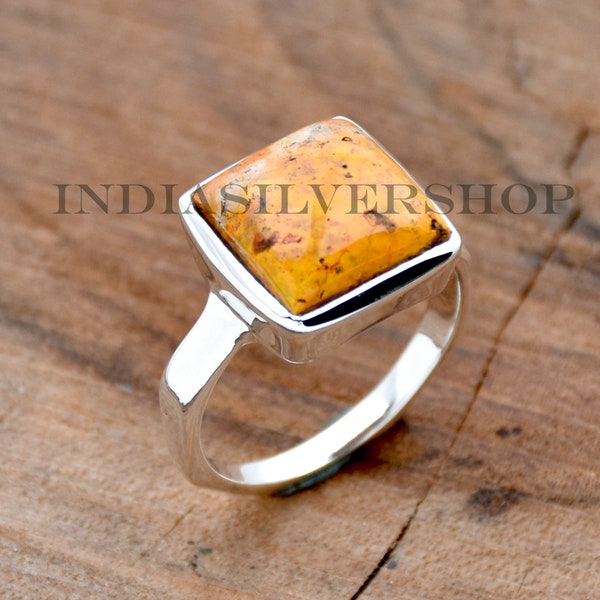 Natural Bumble Bee Jasper Ring, 925 Sterling Silver, Gemstone Ring, Designer Ring, Boho Ring, Statement Ring, Artisan Ring, Gift For Her