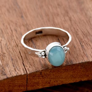 Natural Larimar Ring, 925 Sterling Silver Ring, Beautiful Blue Larimar Ring, Minimalist Ring, Hammered Ring, Multi Beads Ring, Gift for Her