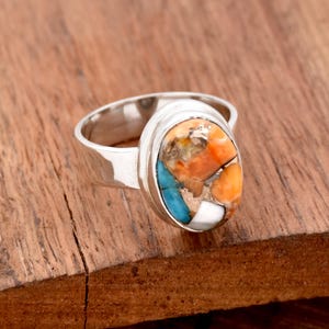 Oyster Copper Turquoise Ring, 925 Sterling Silver Ring, Wedding Ring, Promise Ring, Oval Gemstone Ring, Handmade Jewelry, Gift for her