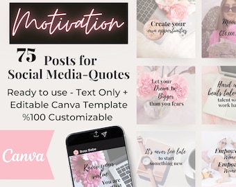 Motivational Entrepreneur 75 Social Media Posts Instagram Canva Editable template Boss Ladies, for women, girl bosses, inspirational