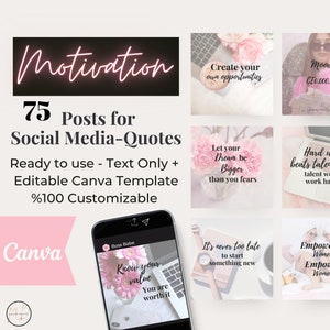 Motivational Entrepreneur 75 Social Media Posts Instagram Canva Editable template Boss Ladies, for women, girl bosses, inspirational image 1