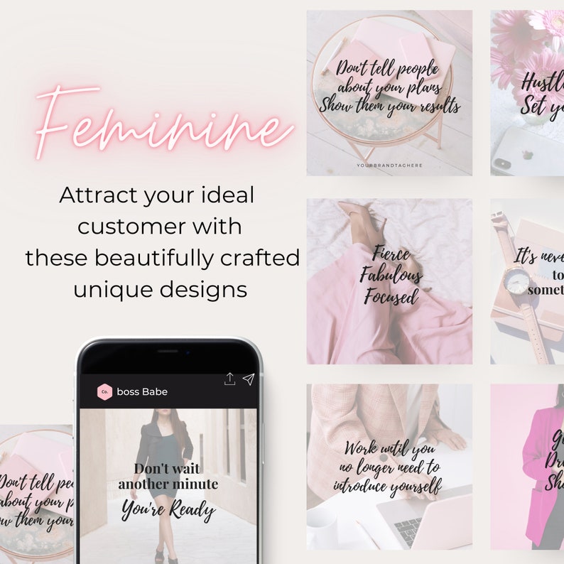 Motivational Entrepreneur 75 Social Media Posts Instagram Canva Editable template Boss Ladies, for women, girl bosses, inspirational image 6