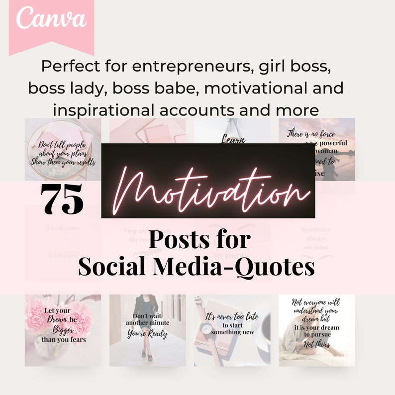 Motivational Entrepreneur 75 Social Media Posts Instagram Canva Editable template Boss Ladies, for women, girl bosses, inspirational image 5