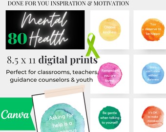 Mental Health Digital Print Designs for youth teachers motivation inspiration wall decor- Bonus