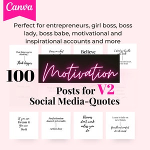 100 Motivation Social Media Posts for Entrepreneurs V2, women, Boss Ladies, Ready to post Instagram and Editable Canva Template image 4