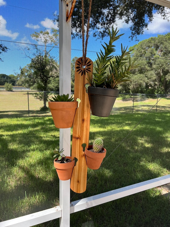 Plant Pot Holder Hanging. Cedar Wooden Terracotta and Clay Planter Garden.  Indoor/outdoor Herb Garden Hanging. Laser Engraved Design. - Etsy