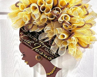 Diva Wreath | Ethnic Wall Decor | Best Gift for Female Friend| Black Woman Wreath | Soul Sister Gift | 50th Birthday Gift