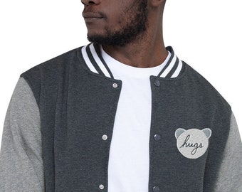 Bear Hugs Monochrome - Embroidered Men's Letterman Jacket