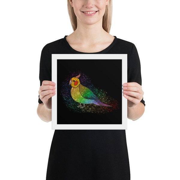 Rainbow Cockatiel - White Framed Black Photo Paper Poster