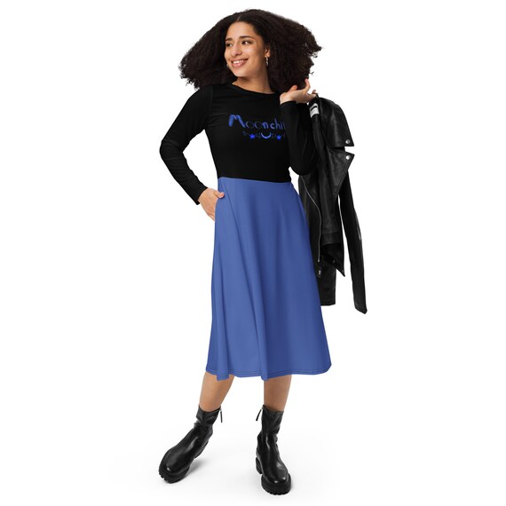 Moonchild Black Blue Long Sleeve Midi Dress