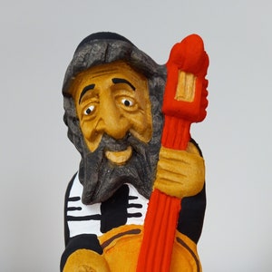 Jew figurine with Double Bass, Jew of Wood, Wood Carving, Home decoration, Perfect for a gift  Wooden Statue, Sculpture