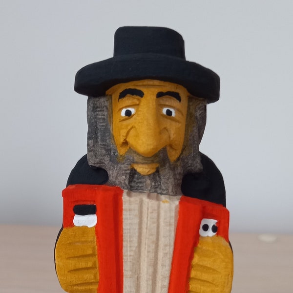 Jude Figur mit Harmonie, Jude aus Holz, Holzschnitzerei, Holzstatue, Heimdekoration, Perfektes Geschenk, Handgeschnitzte Figur Jüdischer Musiker