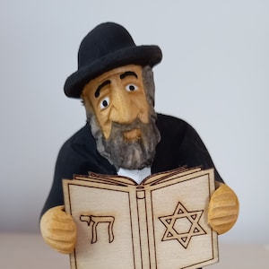Jew figurine with Book, Jew of Wood, Wood Carving, Jewish Man with Book,Home decoration, Perfect for a gift  Wooden Statue