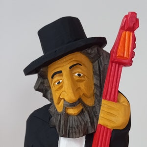 Jew figurine with Double Bass, Jew of Wood, Wood Carving, Home decoration, Perfect for a gift  Jewish Musician, Wooden Statue