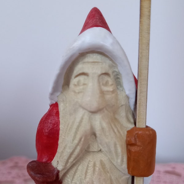 Figurine du père Noël, sculpture sur bois, sculpté à la main, fait à la main, vacances de Noël, cadeau parfait, décor à la maison