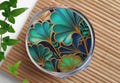 Art Deco Compact Mirror: Ginkgo Biloba Travel Makeup Mirror product logo