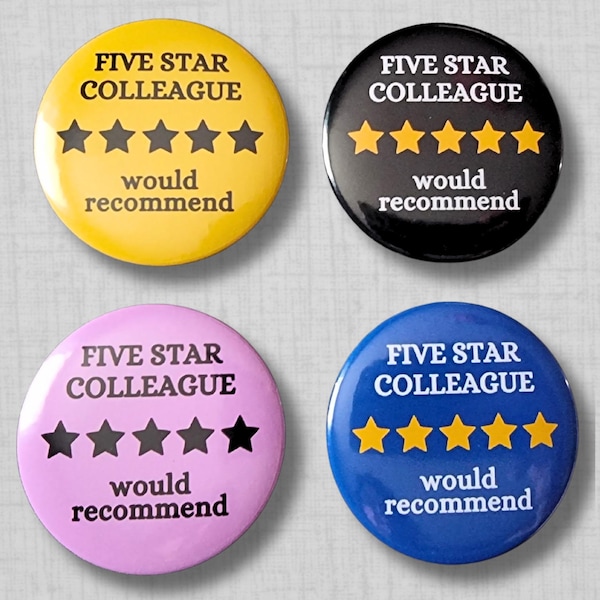 Five Star Colleague Button Badge, Funny Work Mate Gift, Colleagues Appreciation