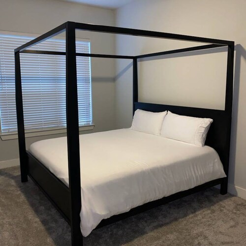 Custom Made Iron Canopy Bed With Organic Belgian Linen Australia Custom Made Iron Canopy Bed With, King Canopy Bed Black Friday