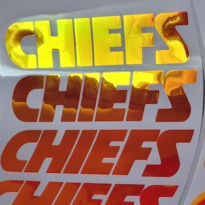 KC CHIEFS Vinyl DECAL - Holographic - (1.5&quot; x 7&quot; Overall Size) Truck Sticker