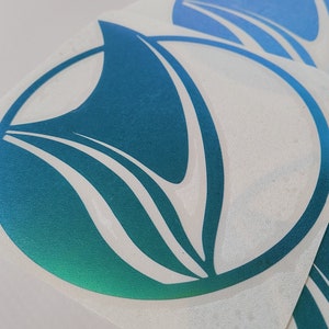 REVERSE - Bay Area Style Holographic Opal Teal SHARKS Fin Truck Decal (5.5&quot;x5.3&quot;)