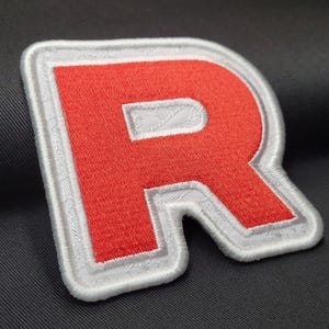 R Team Rocket Inspired Embroidered Patch - Red on White and White Satin Edge
