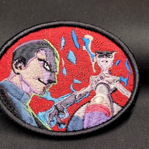 MEW TWO DESTINED Rivals Chase Card Iron On Patch – Embroidered Approx 2.875&quot;–3.75&quot; Collector Nostalgia Badge - Red back, black satin edge.