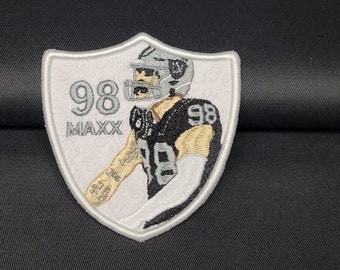 High-Detail Maxx Crosby NFL Raiders WHITE Embroidered Patch (3.8" x 4.0") | Handmade to Order
