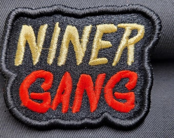 Bang Bang Niner Gang THE PATCH Metallic Gold and Red on Black (3" x 2.375" Overall Size) Get your Bay Area right here.