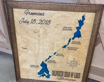 Coldwater Chain Of Lakes Map Coldwater Lake Map | Etsy