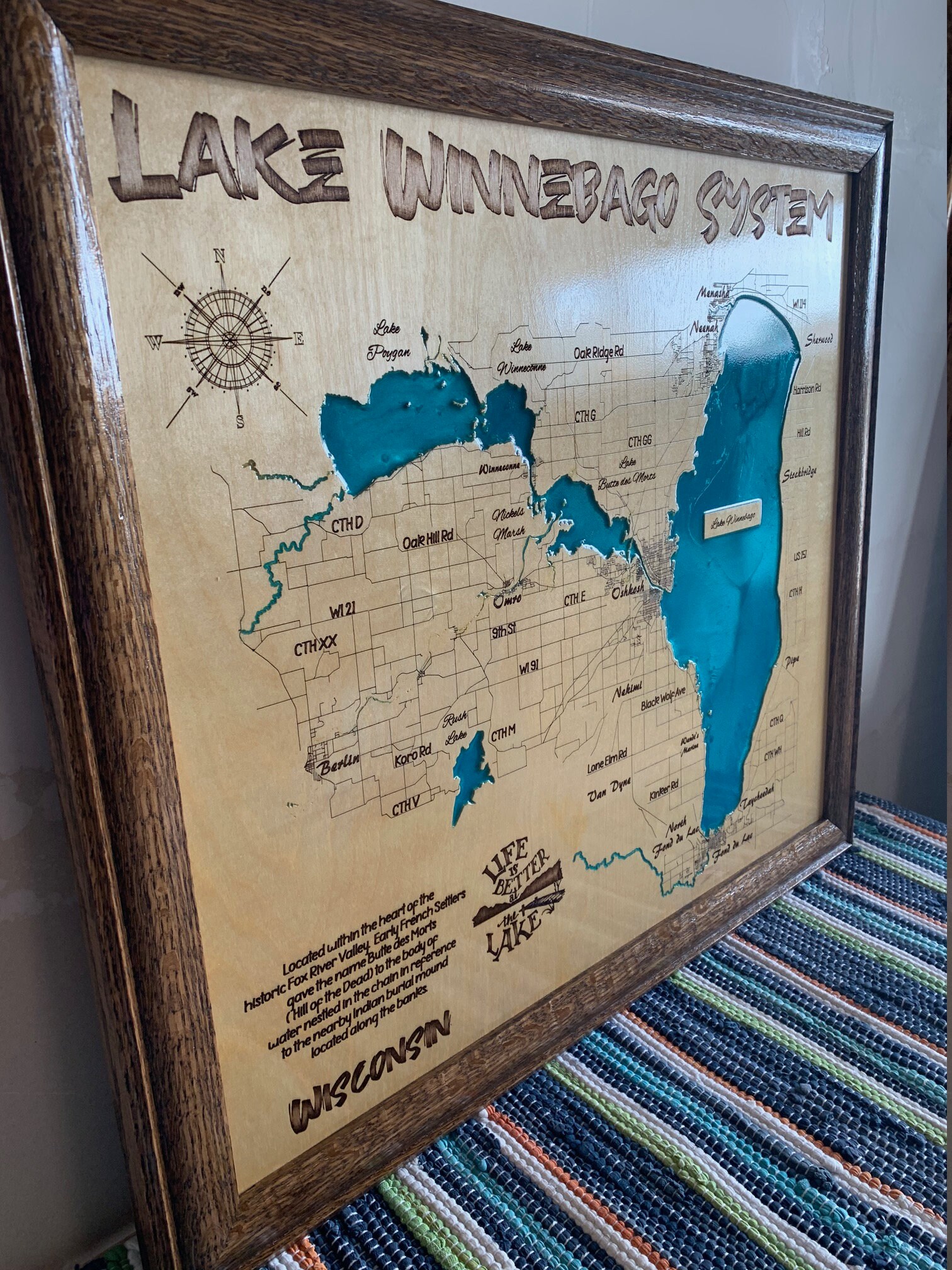 Wall Hangings Custom Lake Maps Wooden Lake Maps with Frame Wisconsin