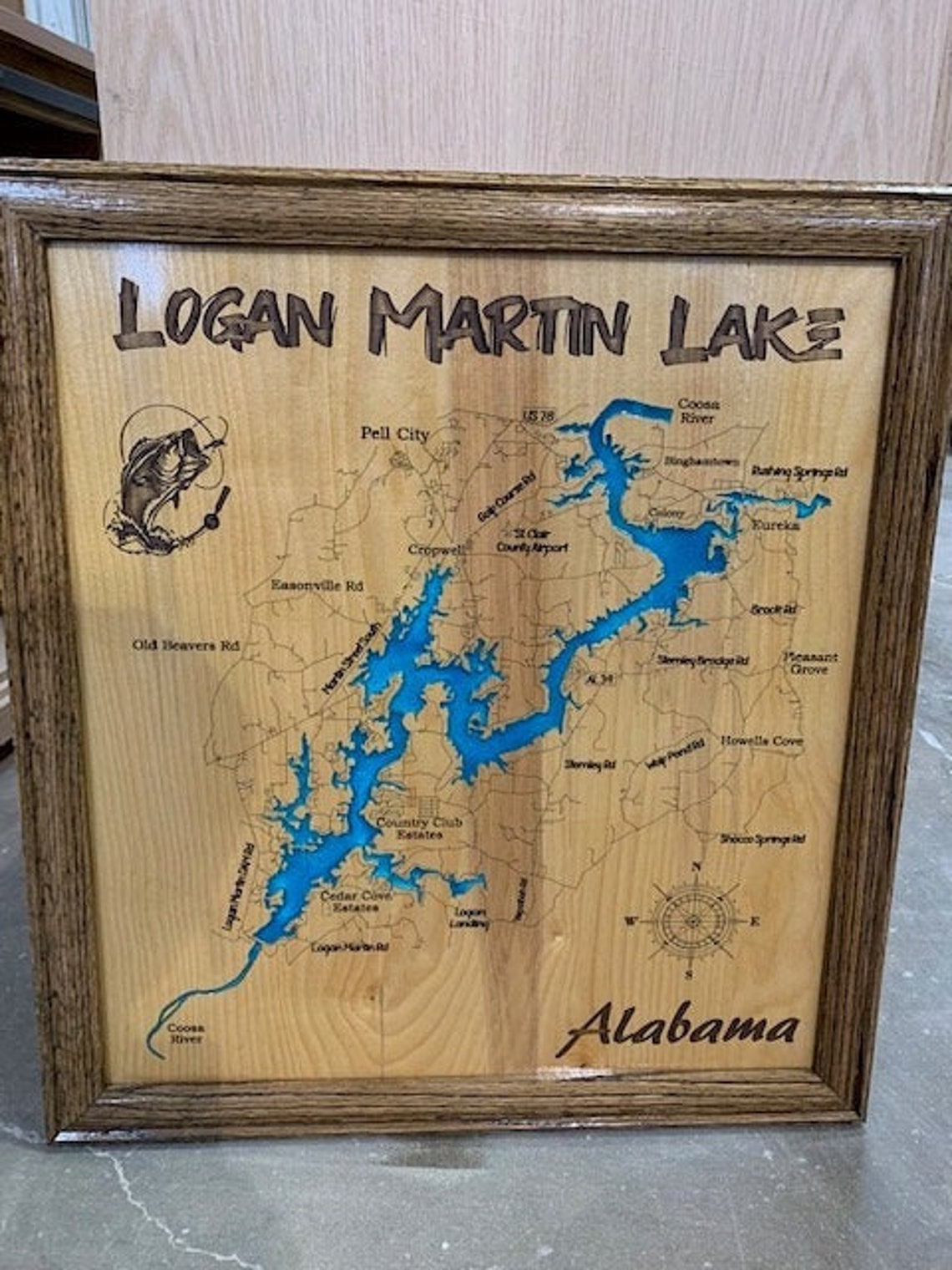 Logan Martin Lake Alabama Custom Laser Engraved Lake Map With Etsy