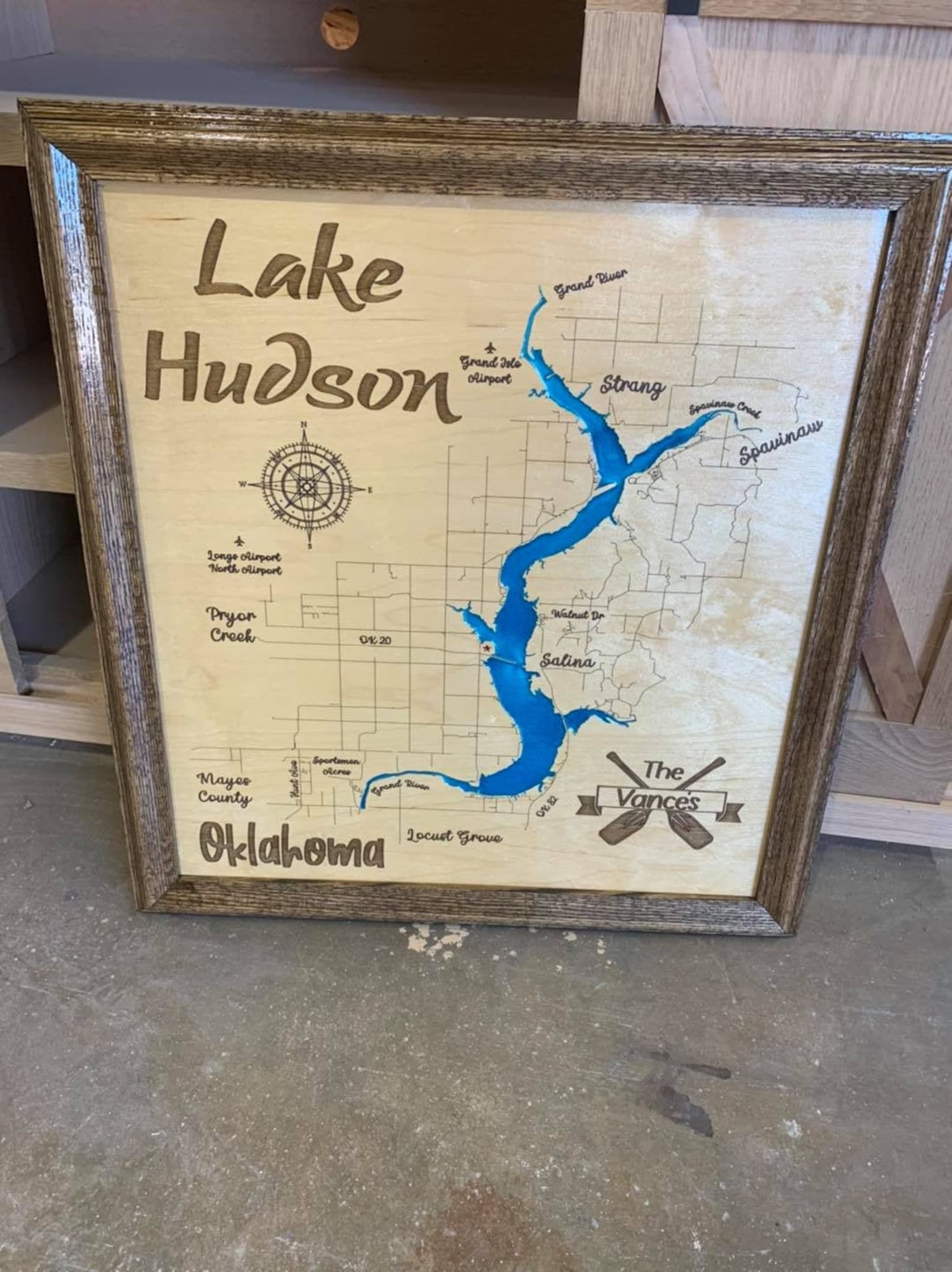 Lake Hudson Oklahoma Custom Laser Engraved Lake Map With Etsy