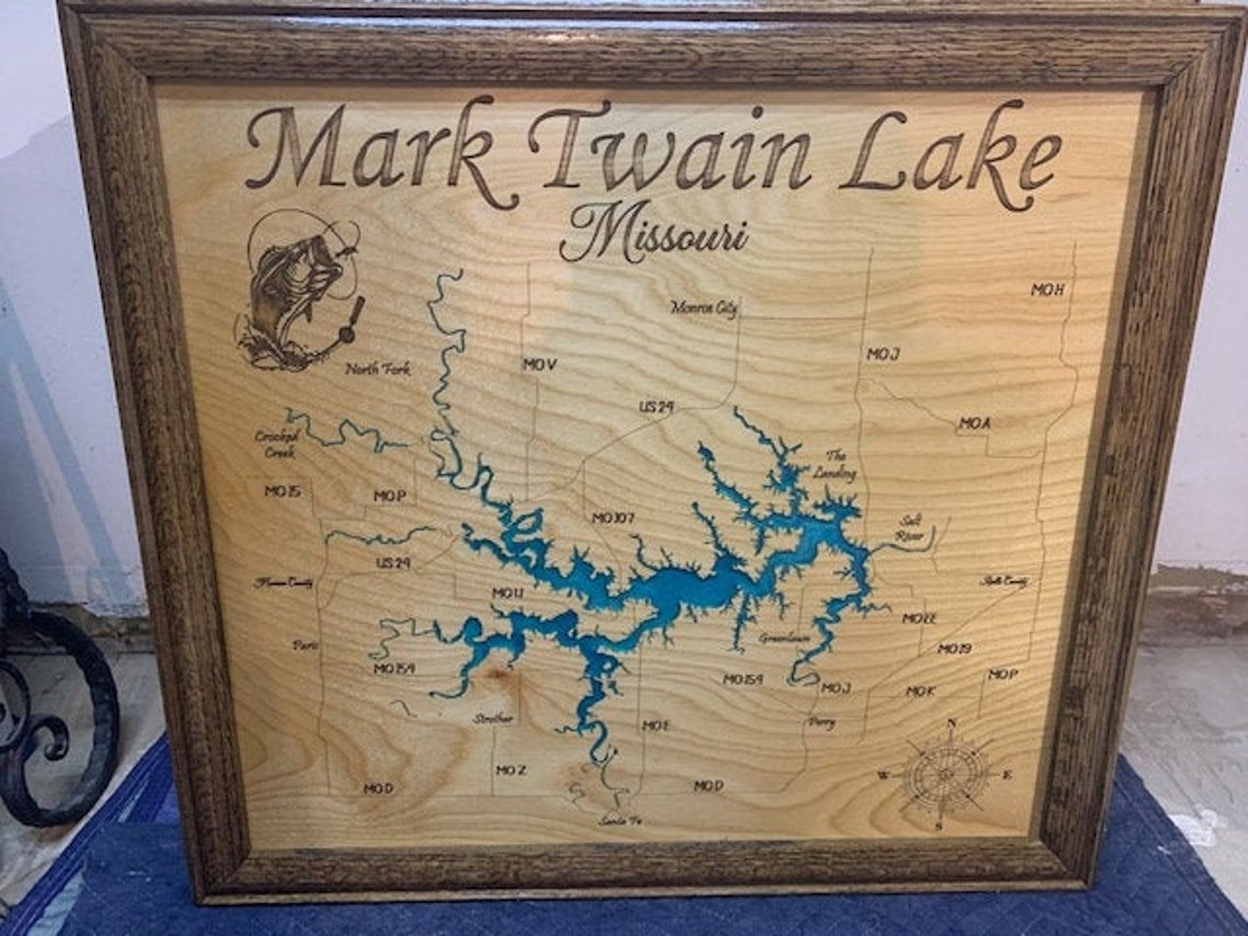 Mark Twain Lake Missouri Custom Laser Engraved Lake Map With Etsy